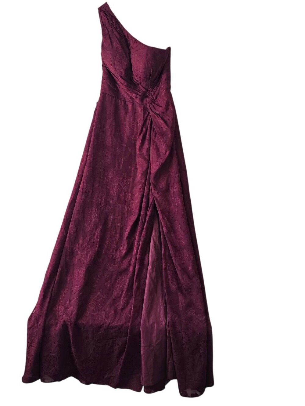 Azazie Atelier Hermosa Wine One Shoulder Maxi Dress 6 Floral Burnout Side Slit - Picture 2 of 14